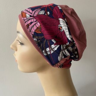 Sleep Cap - Punch with Burgundy Floral Print Removable Headband - A CANSA smart choice product